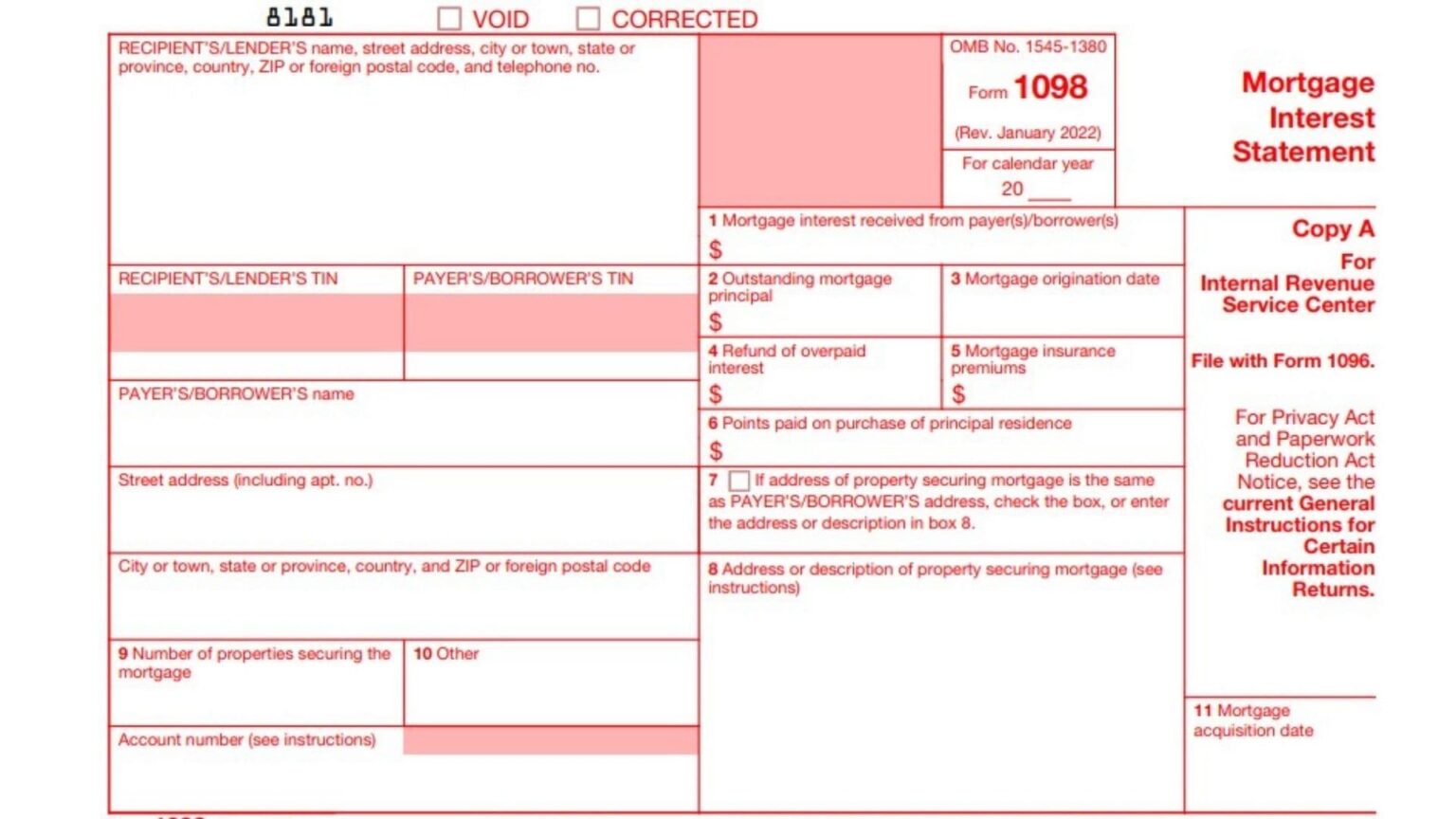 property tax form 1098 instructions