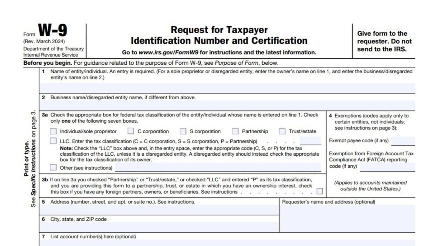 Form W-9 Instructions 2024 - 2025