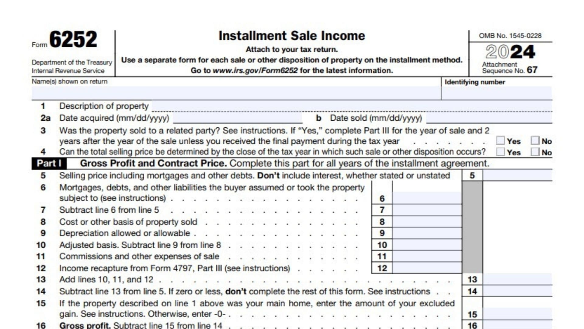Form 6252 instructions 2024 2025