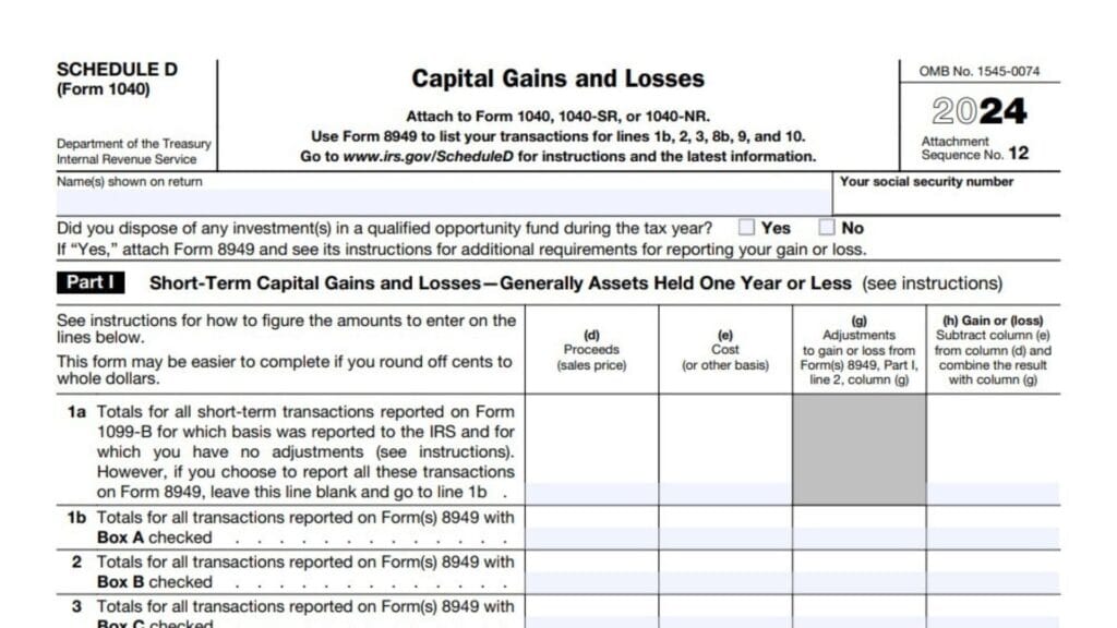 Schedule d form 1040 instructions 2024 2025