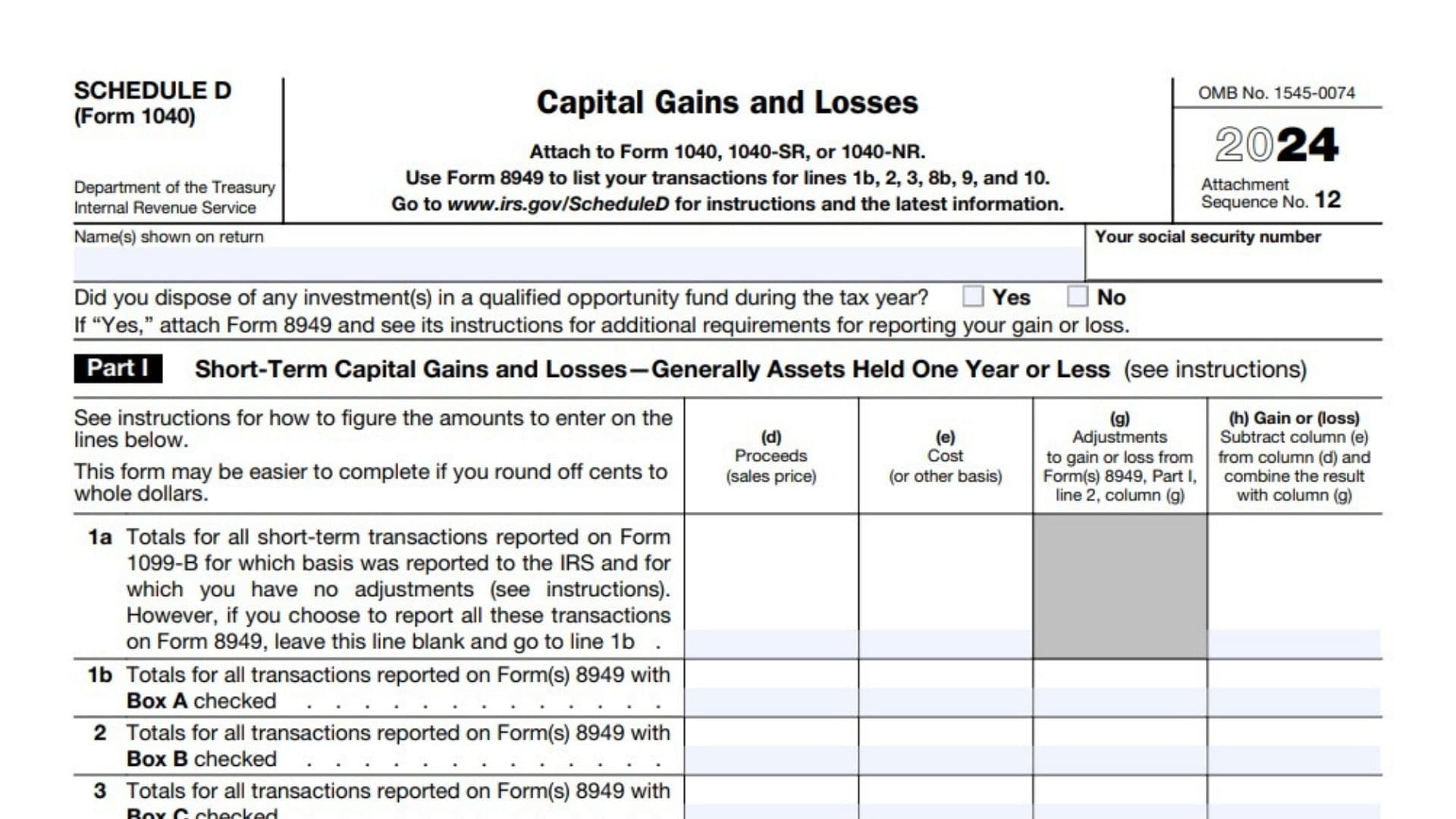 Schedule D (Form 1040) Instructions 2024 - 2025