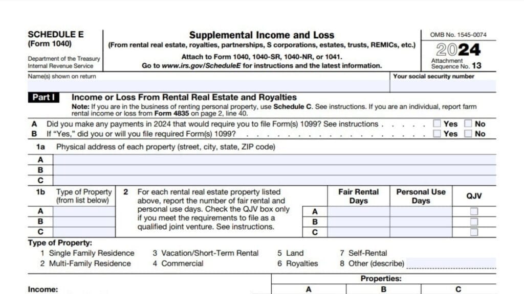 Schedule e form 1040 instructions 2024 2025