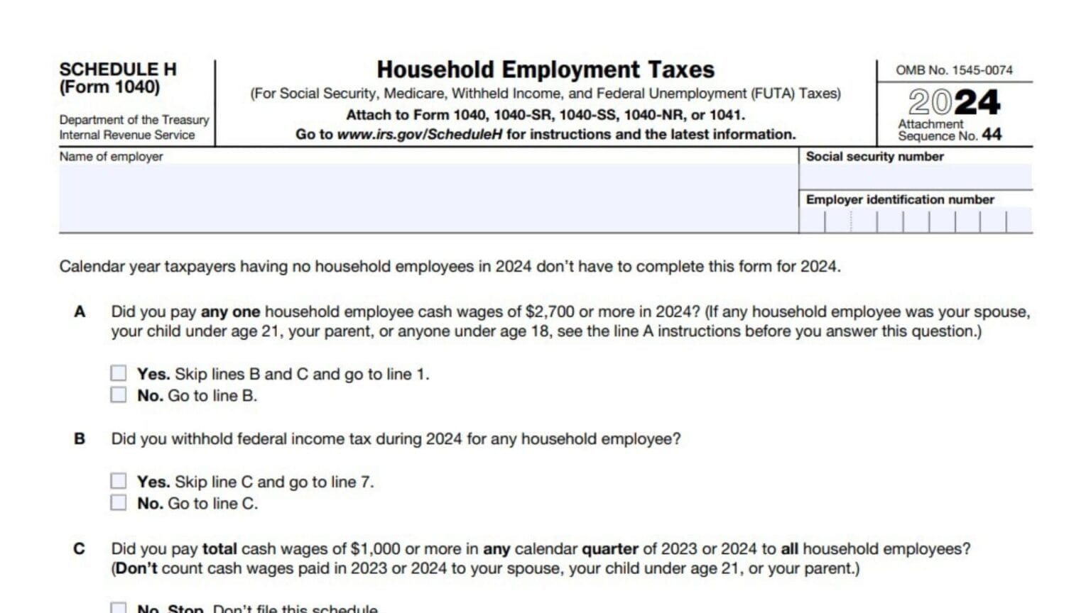 Schedule h form 1040 instructions 2024 2025