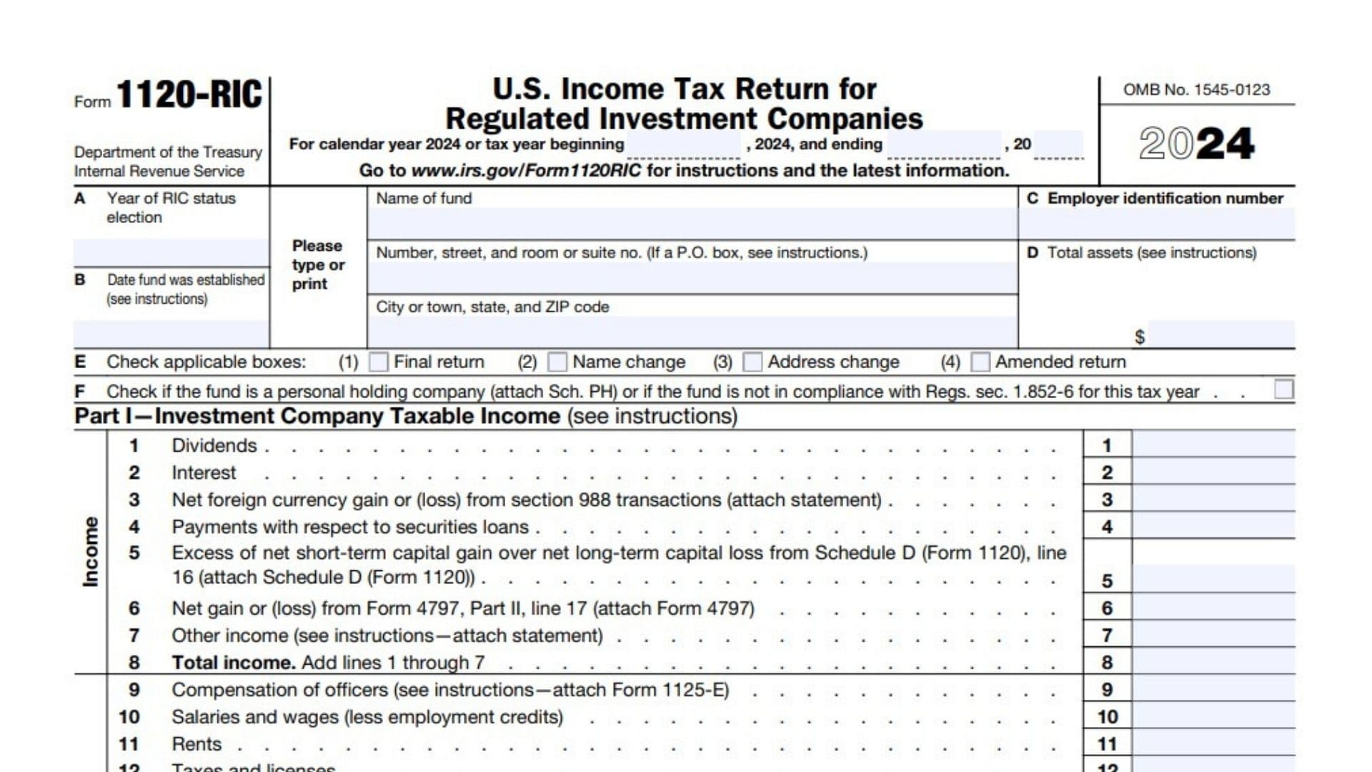 Form 1120-RIC 1 Form 1120-RIC