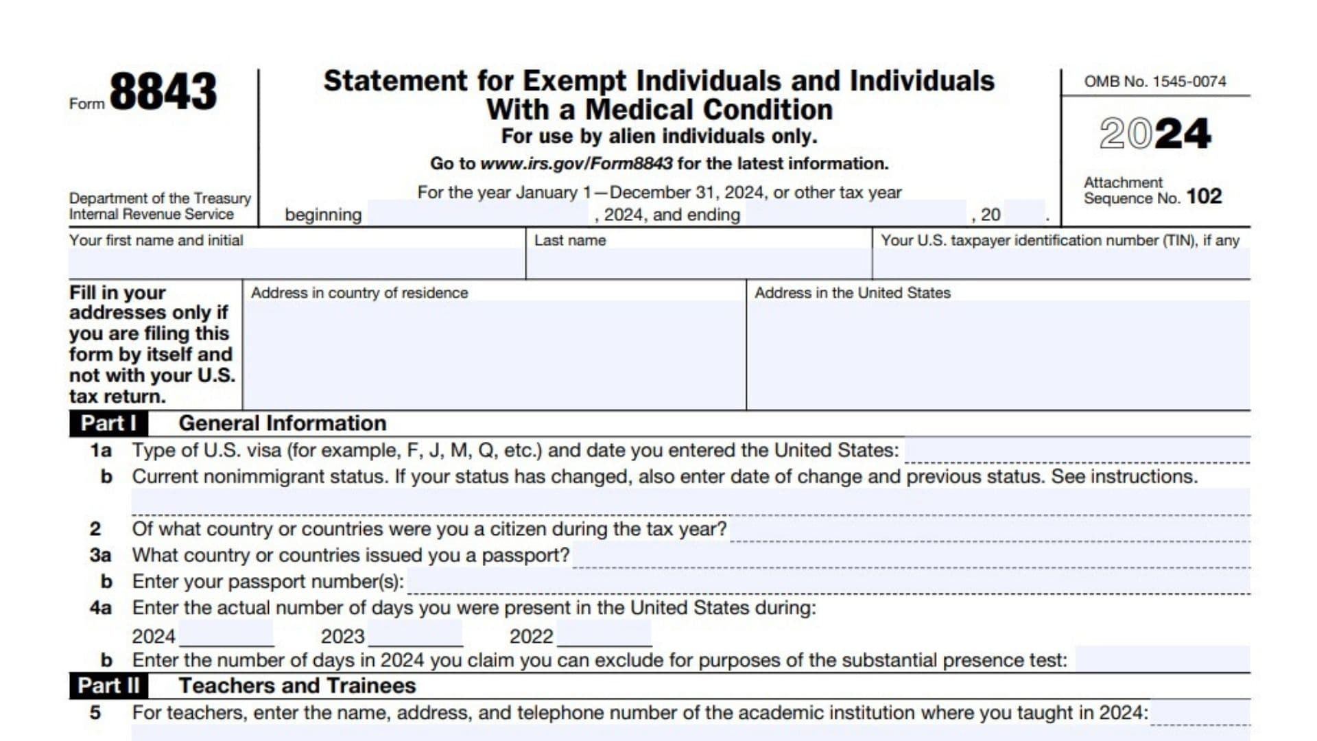 Form 8843 1 Form 8843