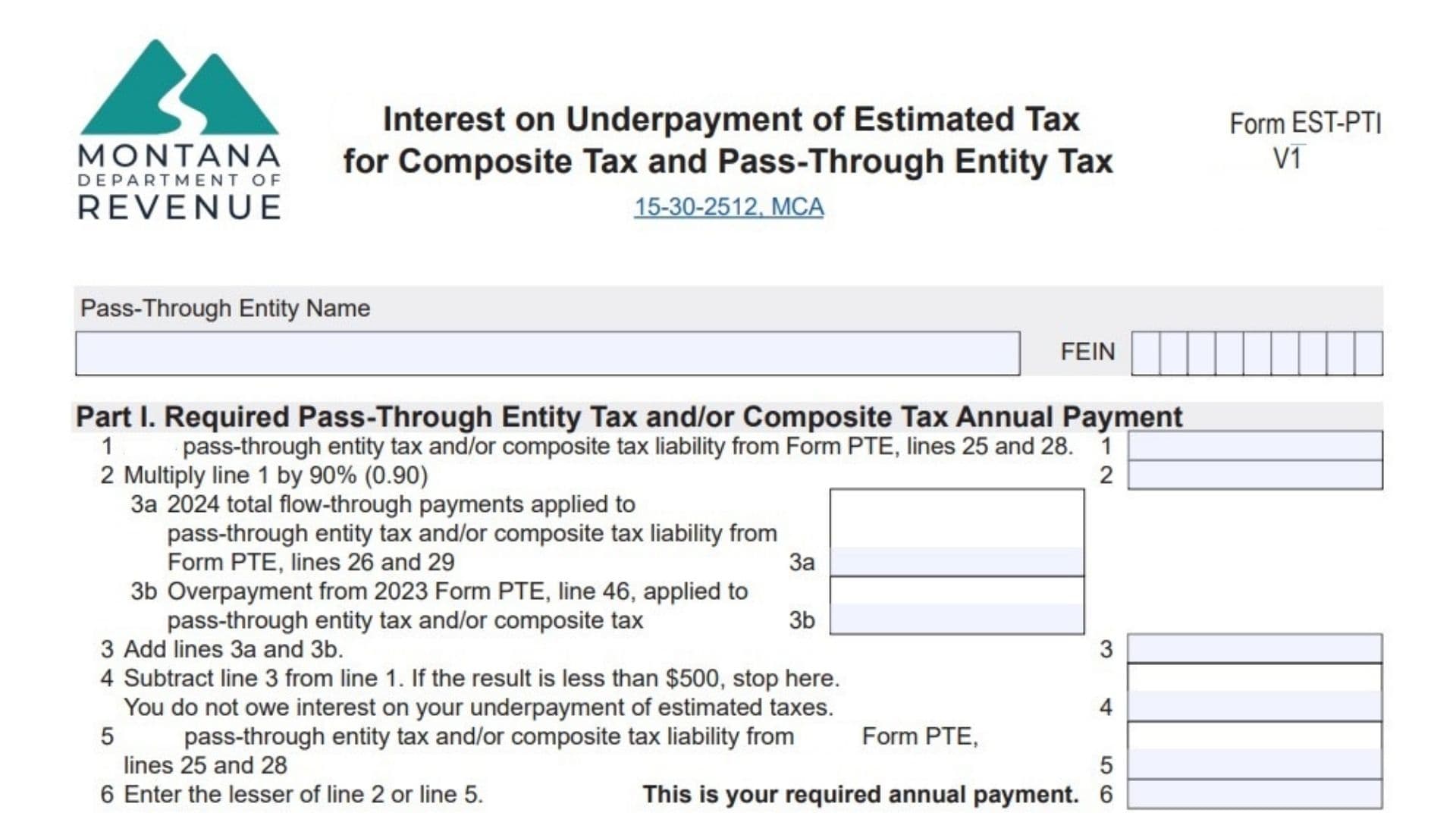 Montana Form EST-PTI