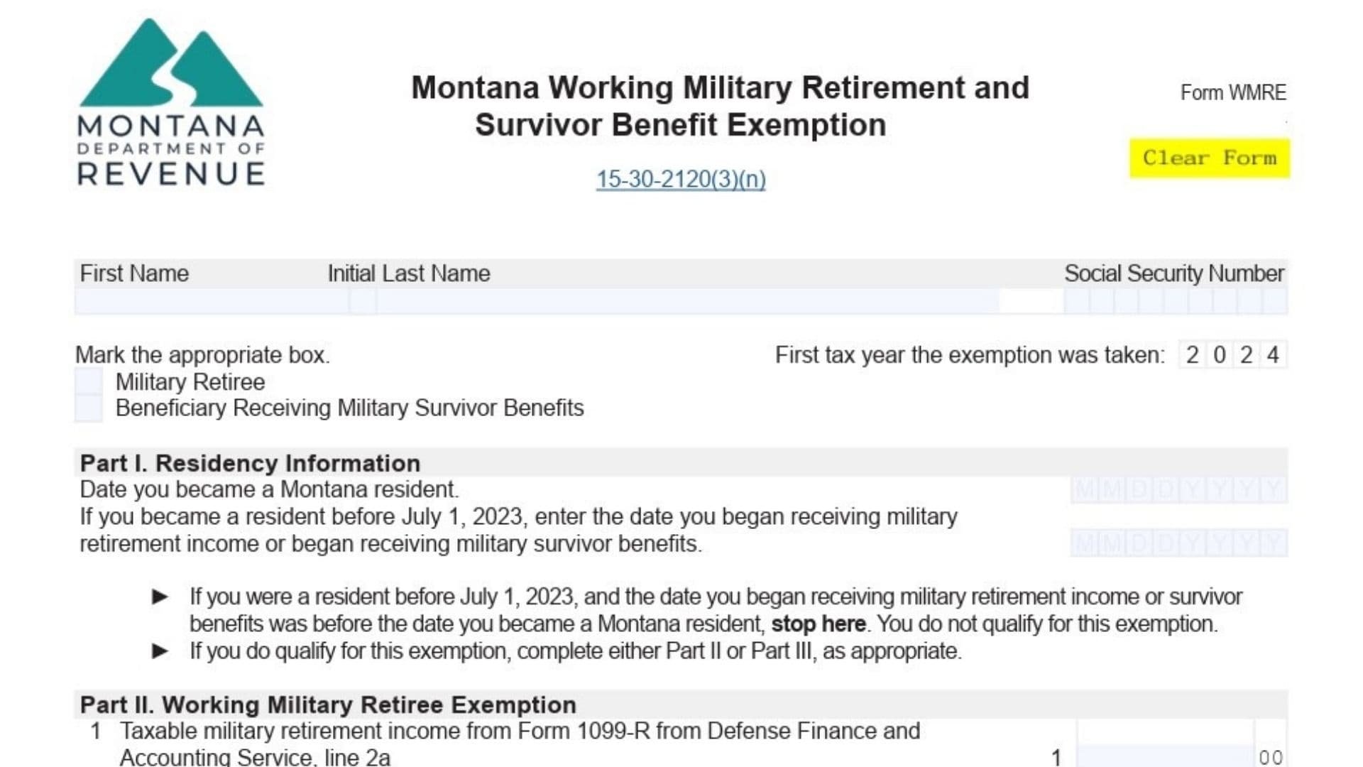 Montana Form WMRE 1 Montana Form WMRE