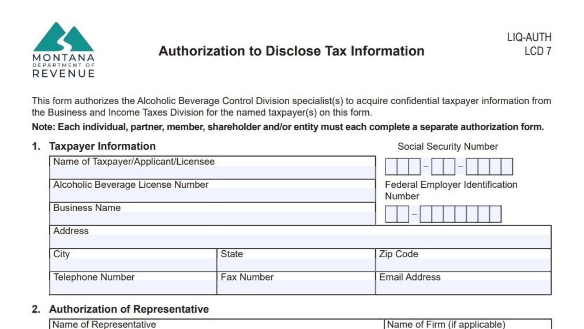 Montana Authorization to Disclose Tax Information Form