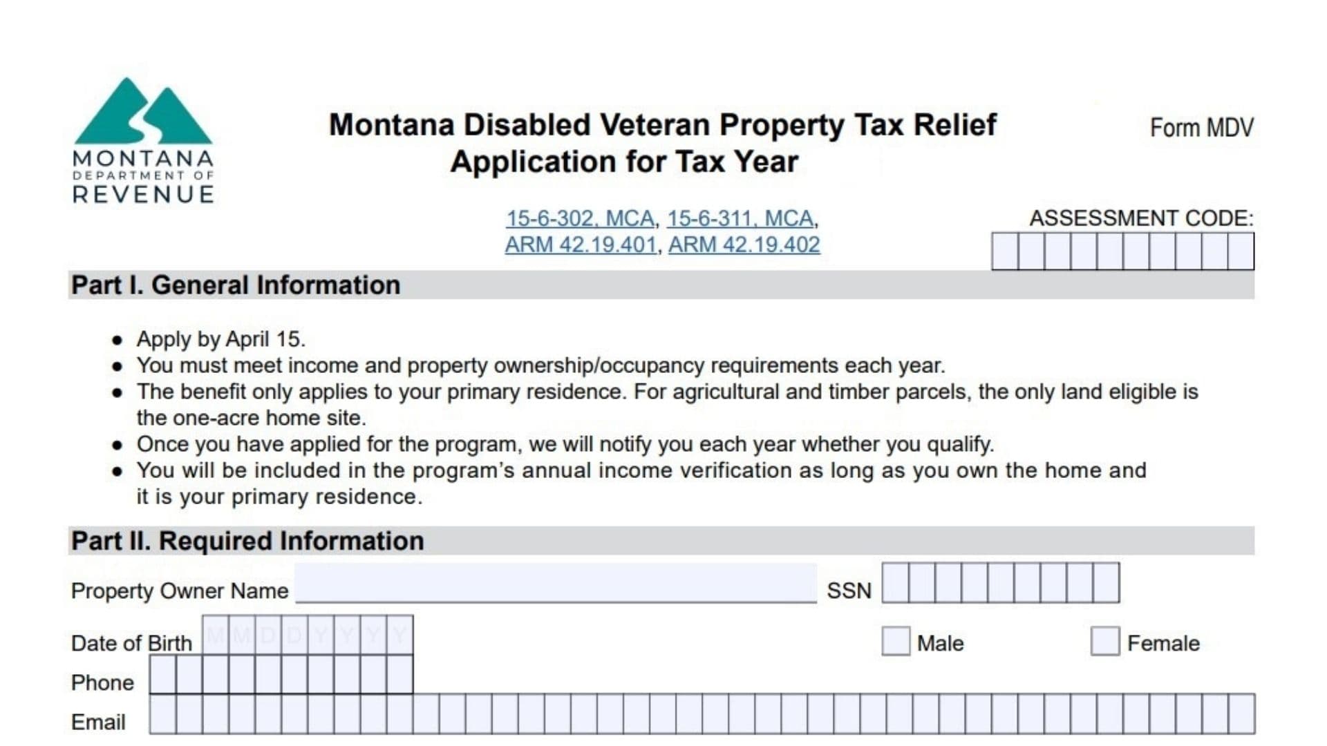 Montana Disabled Veteran Property Tax Relief Application Form 1 Montana Disabled Veteran Property Tax Relief Application Form