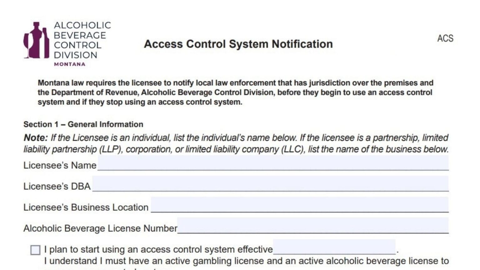 Montana Form ACS Instructions 2025 - 2026
