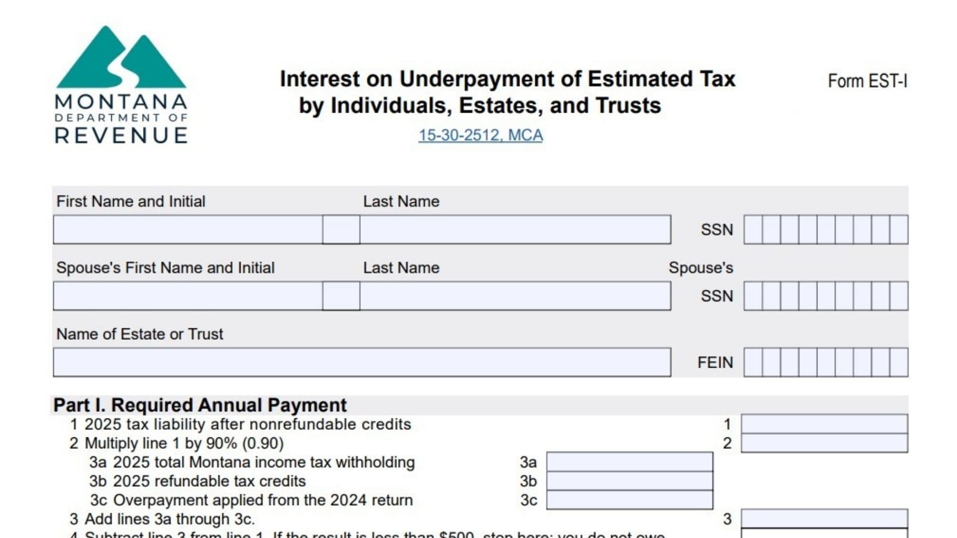 Montana Form EST-I