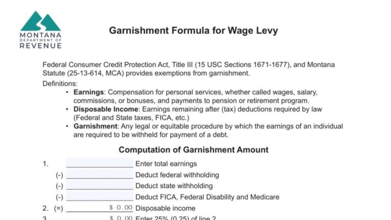 Montana Garnishment Formula For Wage Levy Form Instructions 2025 - 2026