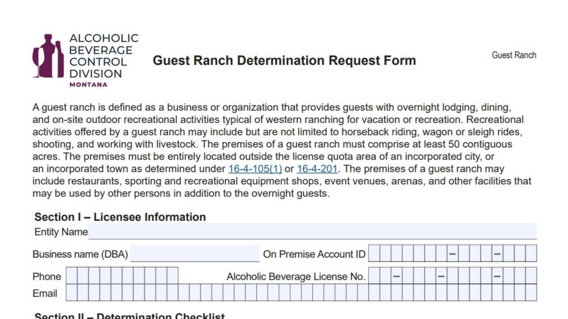 Montana Guest Ranch Determination Request Form
