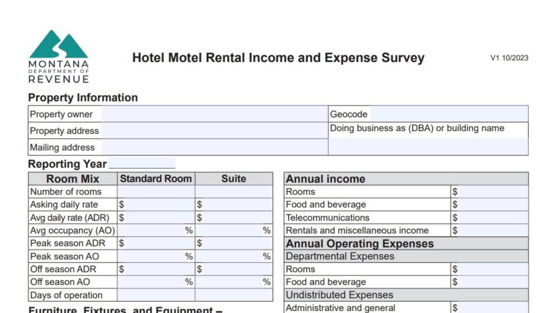 Montana Hotel Motel Rental Income And Expense Survey Form