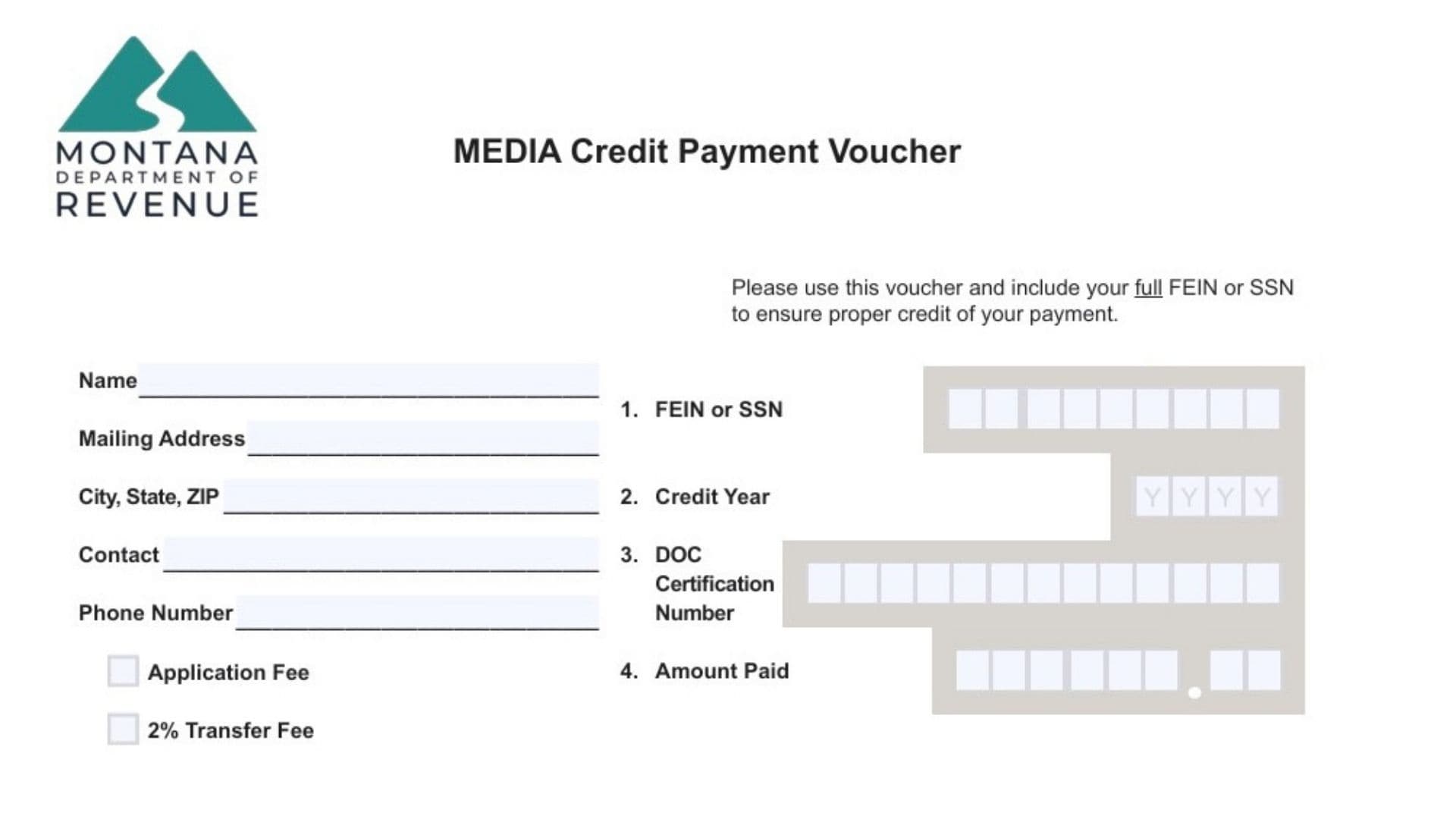 Montana MEDIA Credit Payment Voucher Form