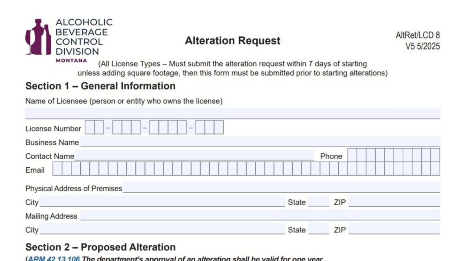 Montana Alteration Request Form Instructions