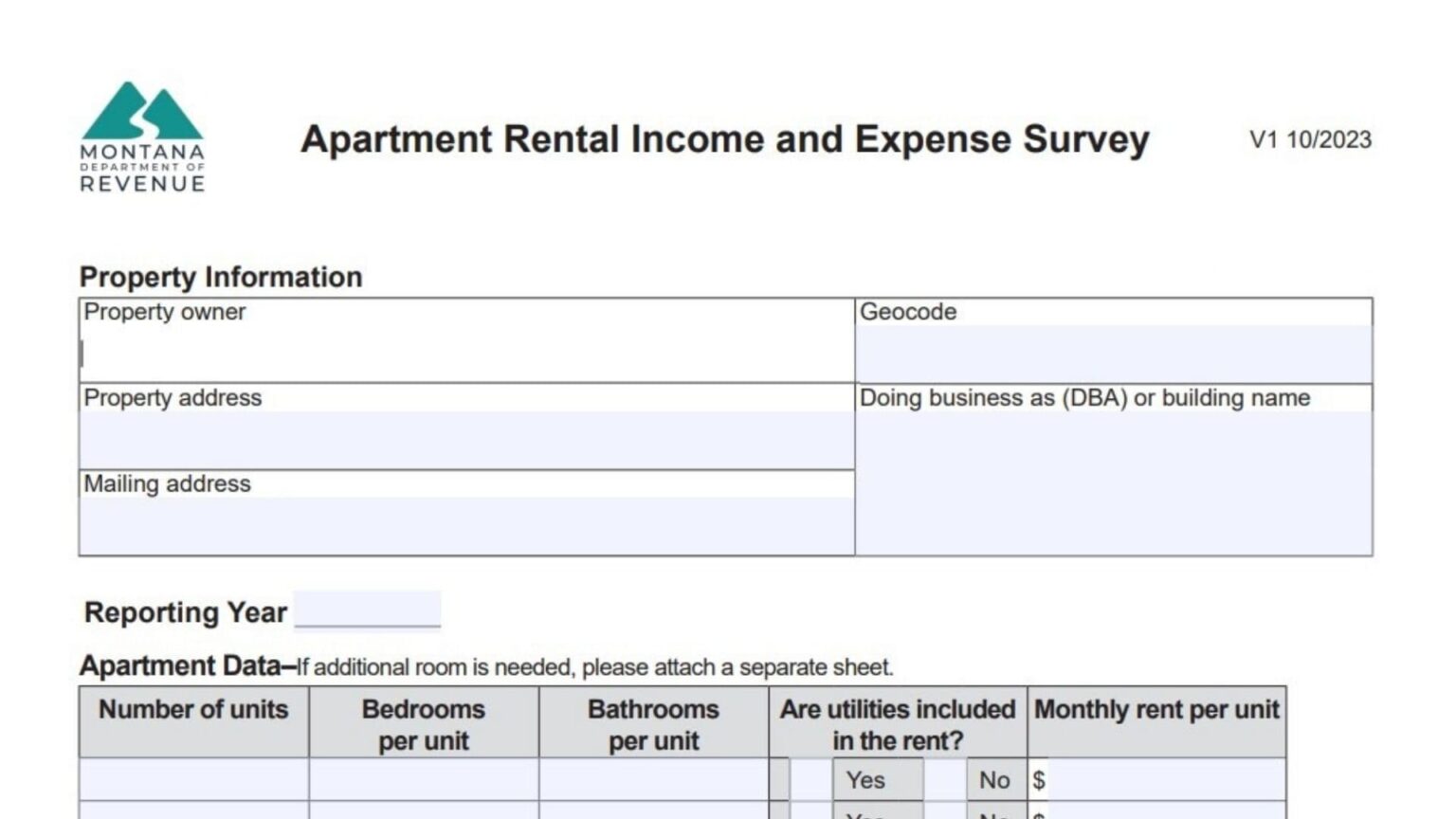 Montana Apartment Rental Income And Expense Survey Instructions