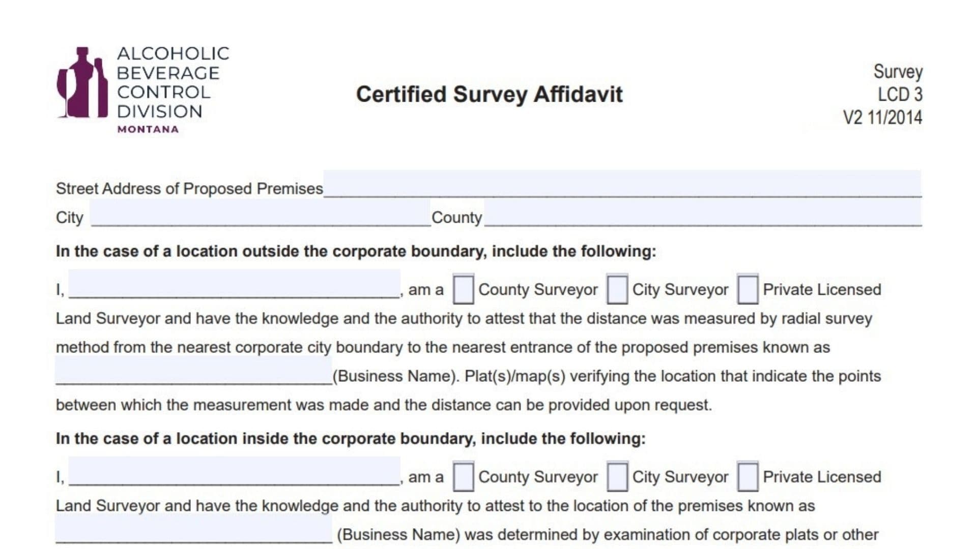 Montana Certified Survey Affidavit Form