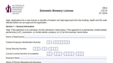 Montana Domestic Brewery License Application