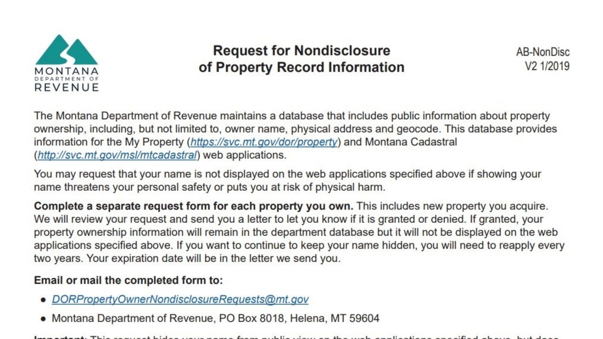 Montana Form AB-NonDisc