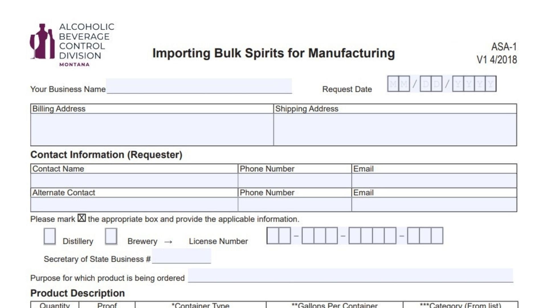 Montana Form ASA-1 1 Montana Form ASA-1