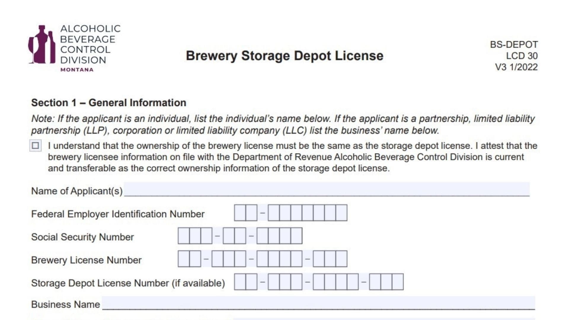 Montana Form BS-DEPOT 1 Montana Form BS-DEPOT