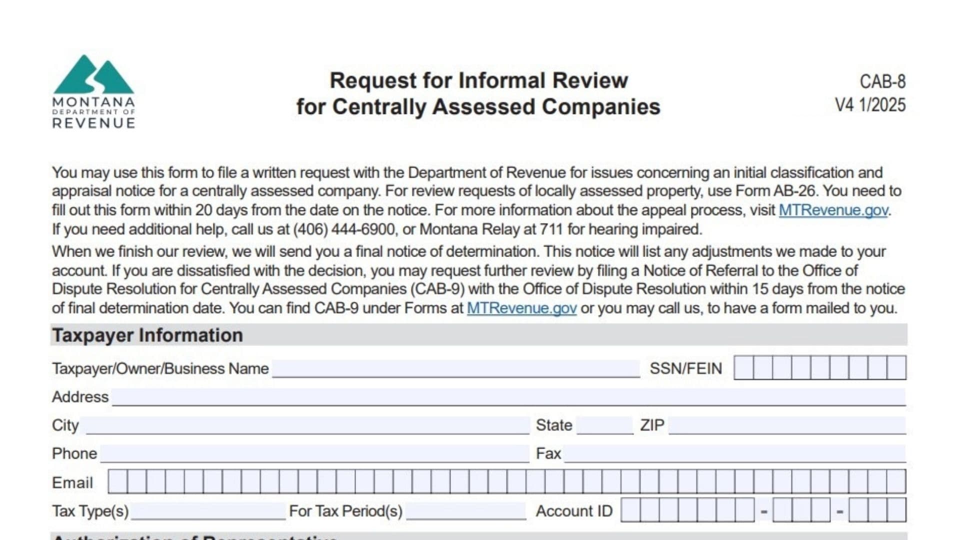 Montana Form CAB-8 1 Montana Form CAB-8