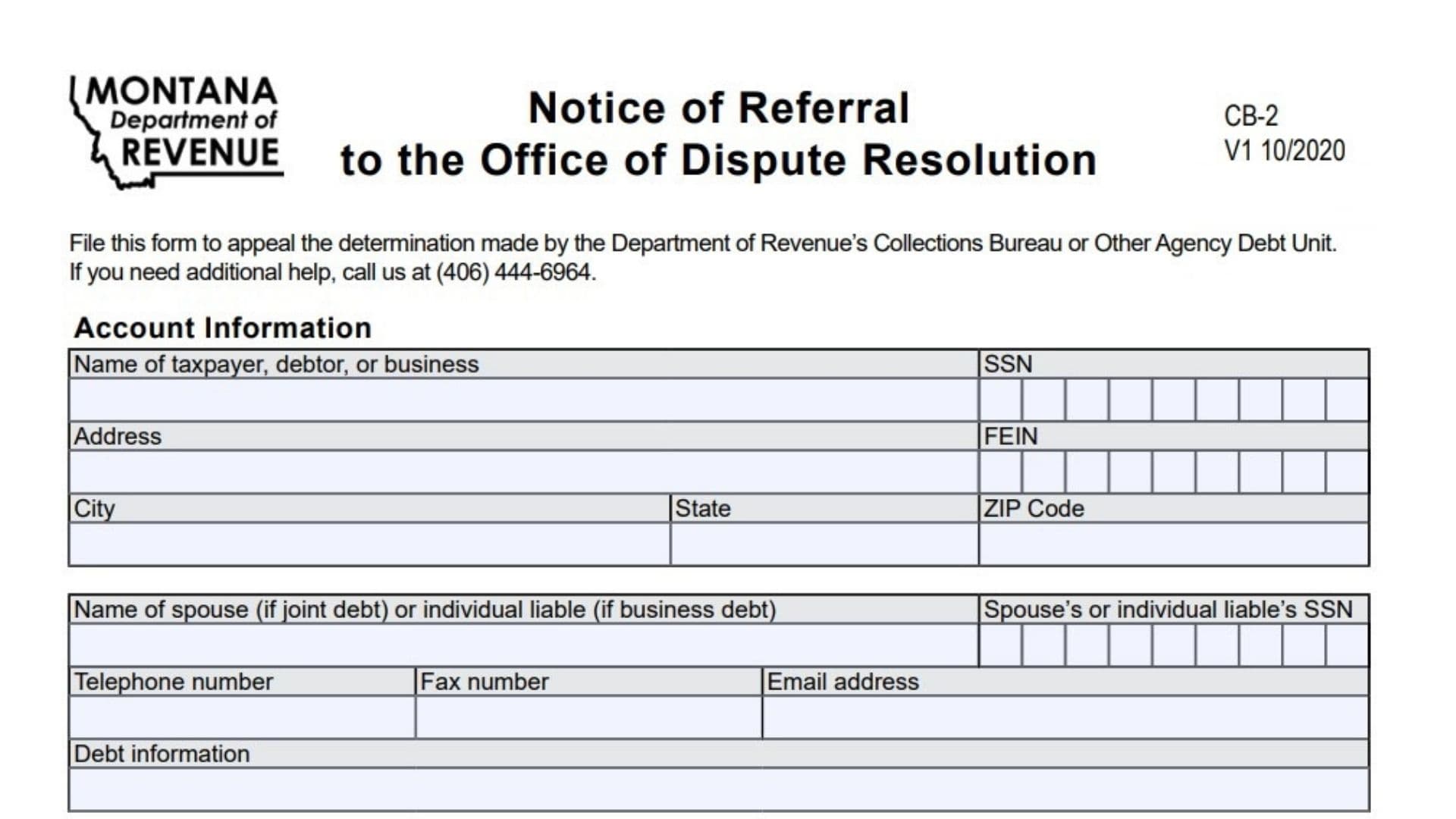 Montana Form CB-2 1 Montana Form CB-2