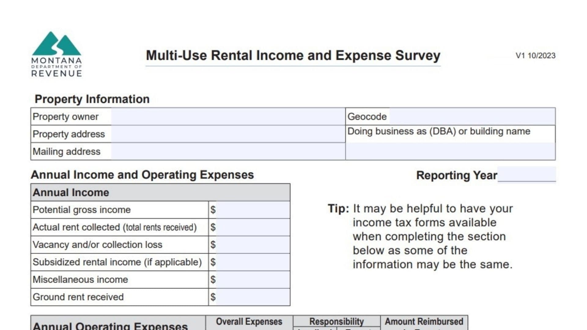 Montana Form IE-MU 1 Montana Form IE-MU