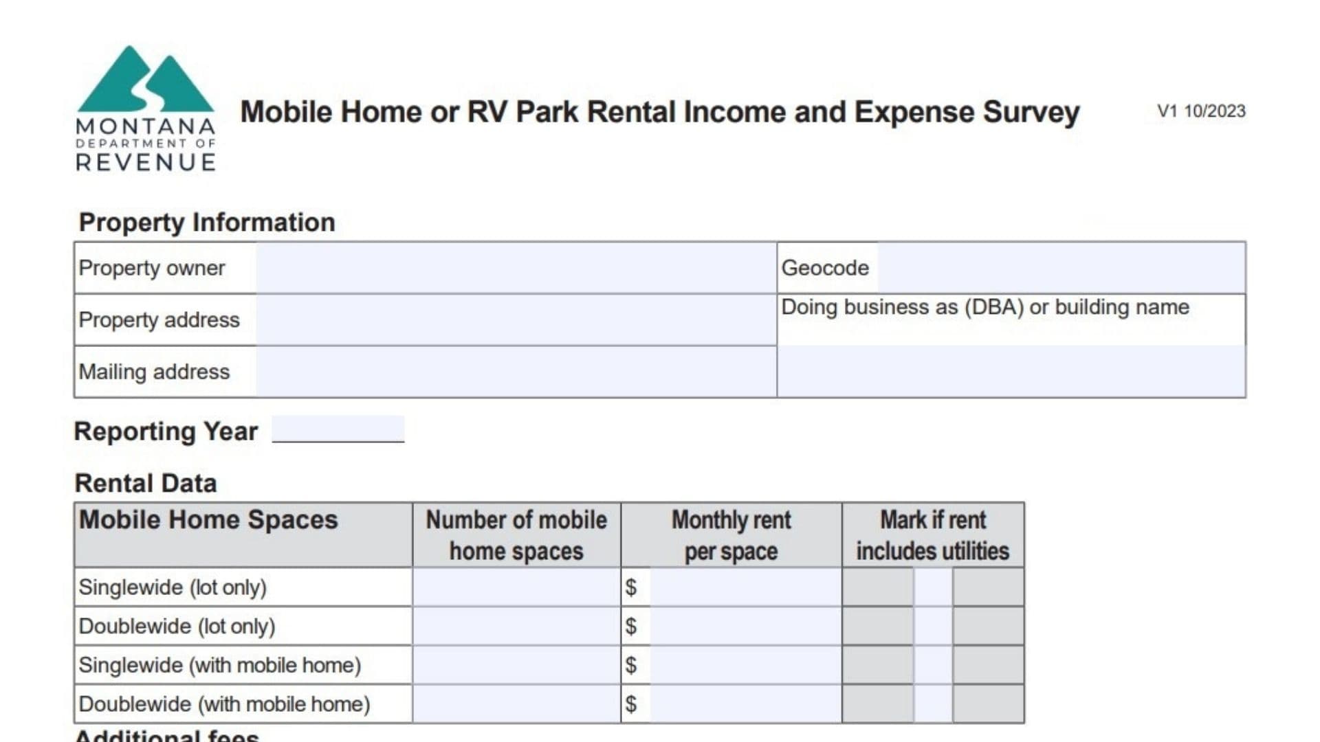 Montana Mobile Home Or RV Park Rental Income And Expense Survey Form IE-MH