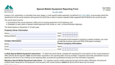 Montana Special Mobile Equipment Reporting Form