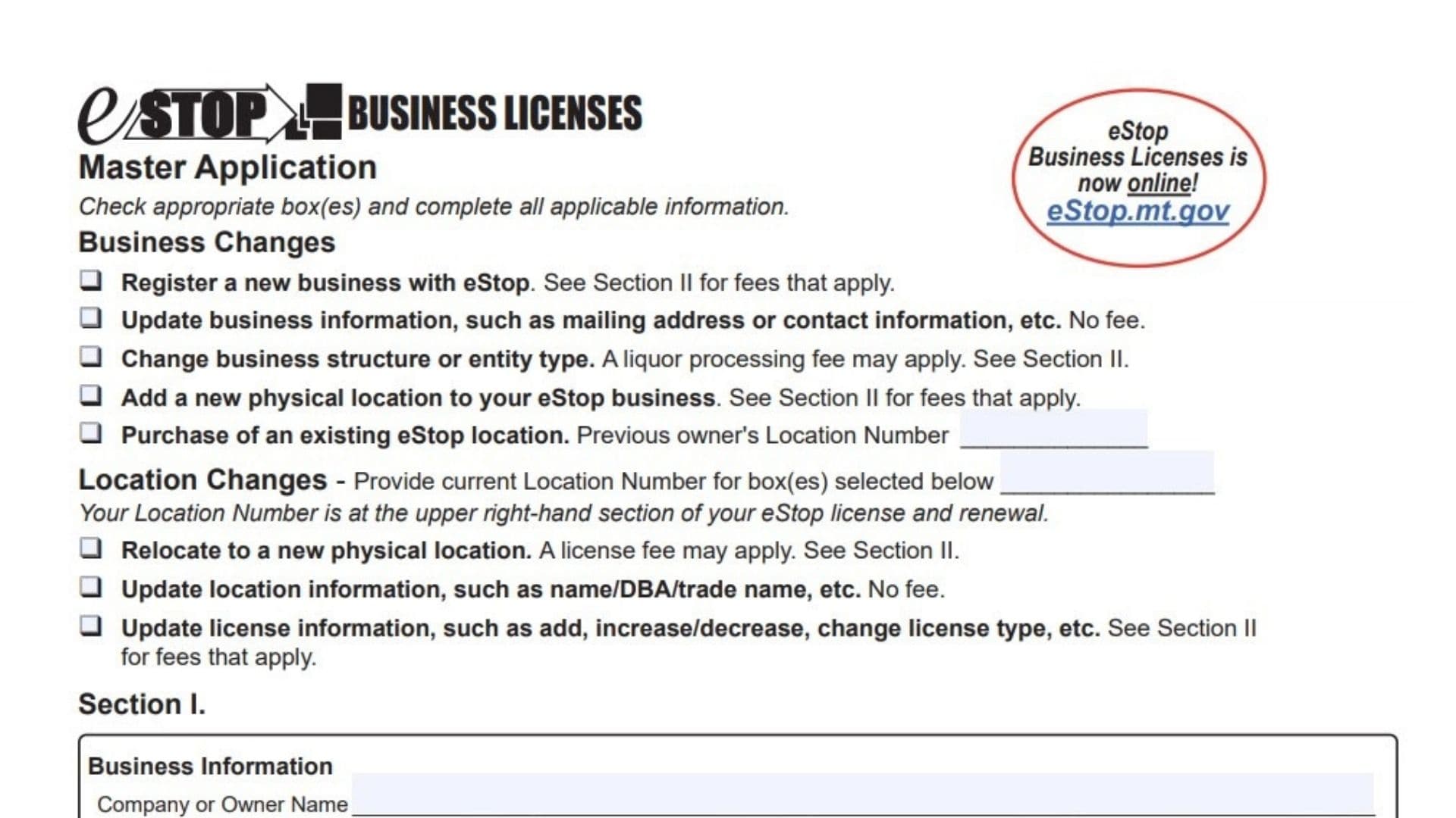 Montana eStop Master Application Form