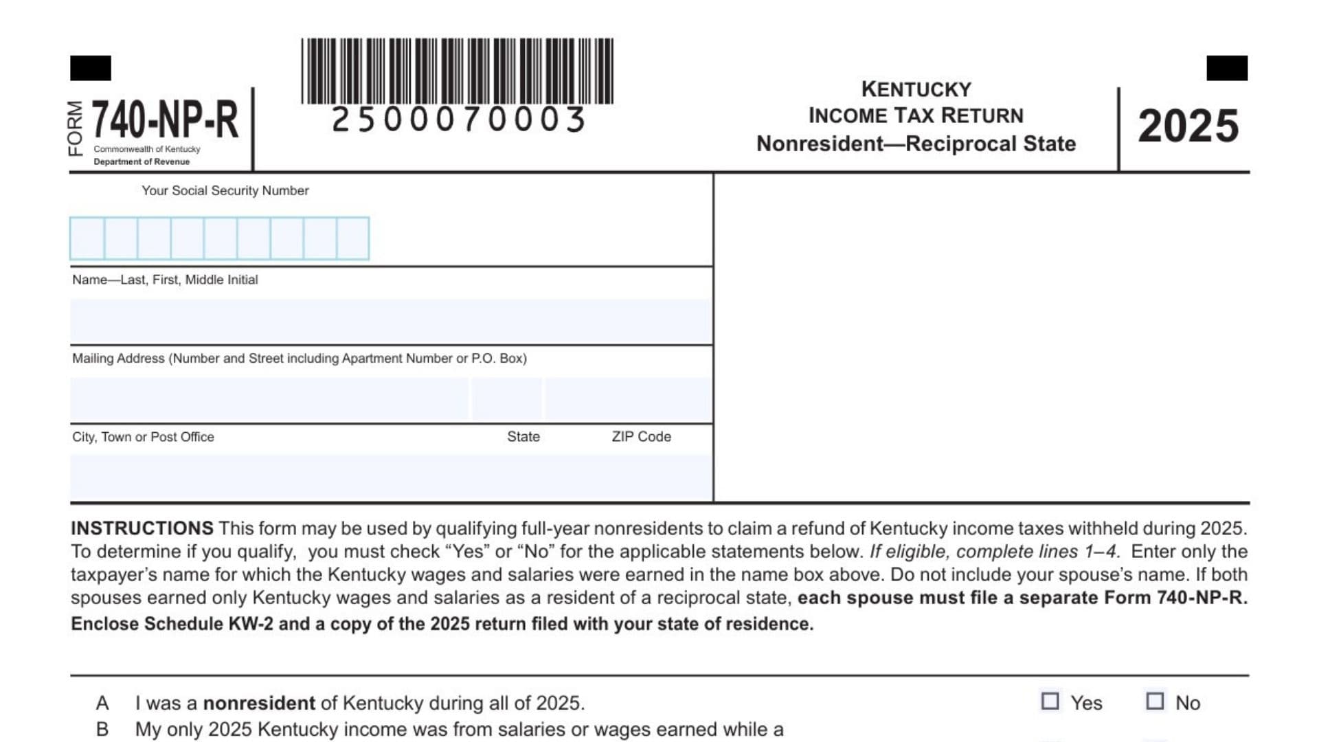 Kentucky Form 740-NP-R