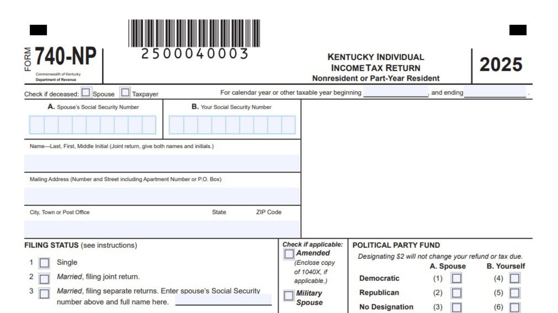 Kentucky Form 740-NP