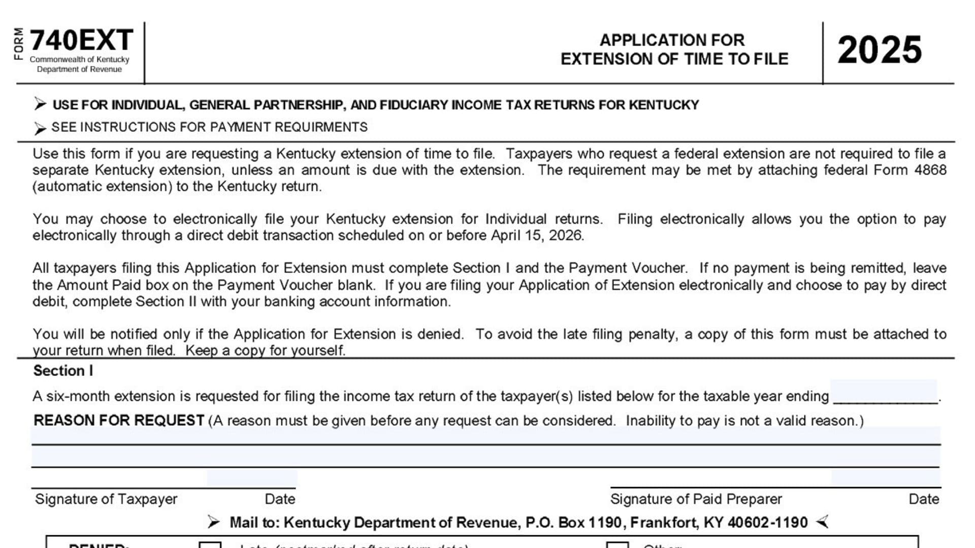Kentucky Form 740EXT