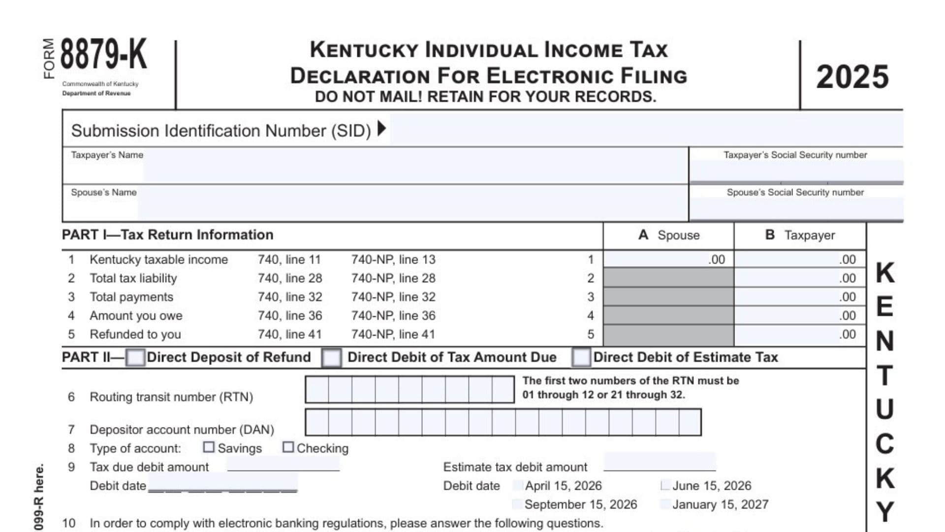 Kentucky Form 8879-K