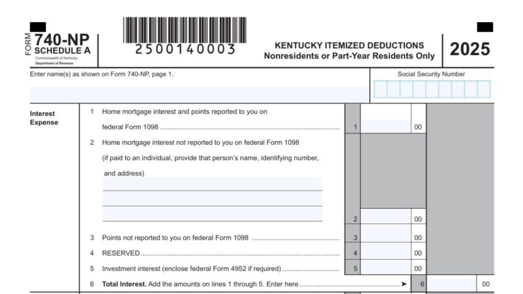 Kentucky Schedule A (Form 740-NP) Instructions 2025 - 2026