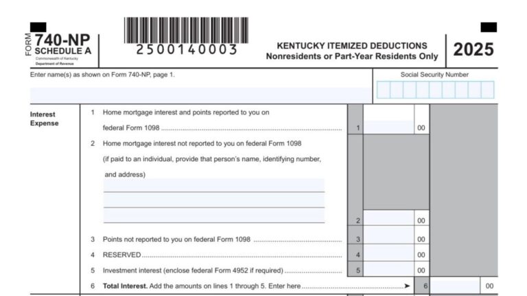 Kentucky Schedule A (Form 740-NP) Instructions 2025 - 2026