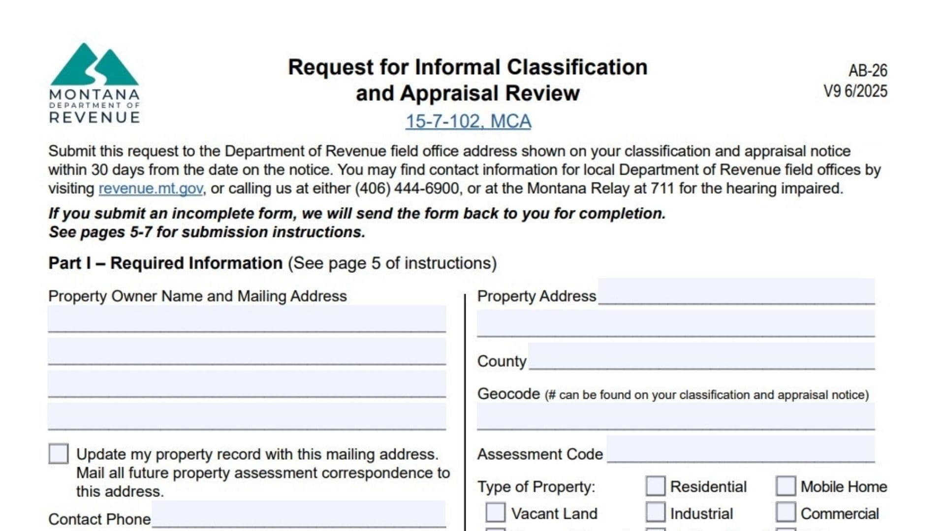 Montana Form AB-26 1 Montana Form AB-26
