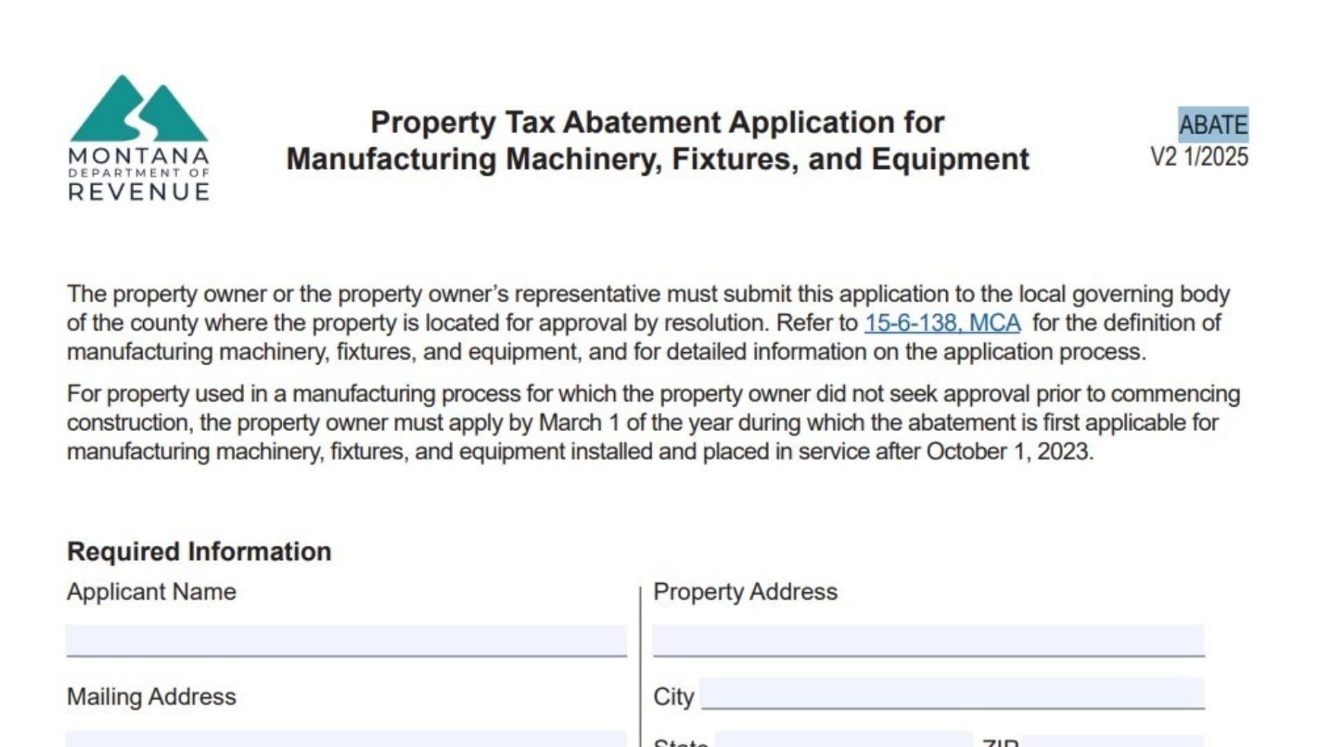 Montana Form ABATE