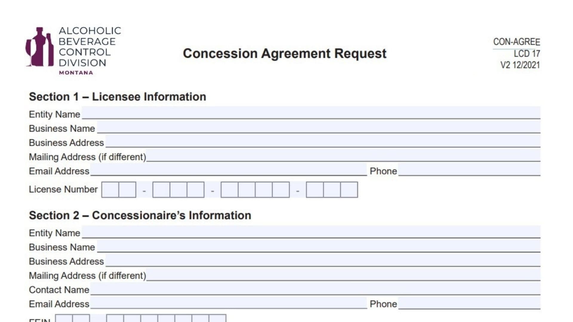 Montana Form CON-AGREE