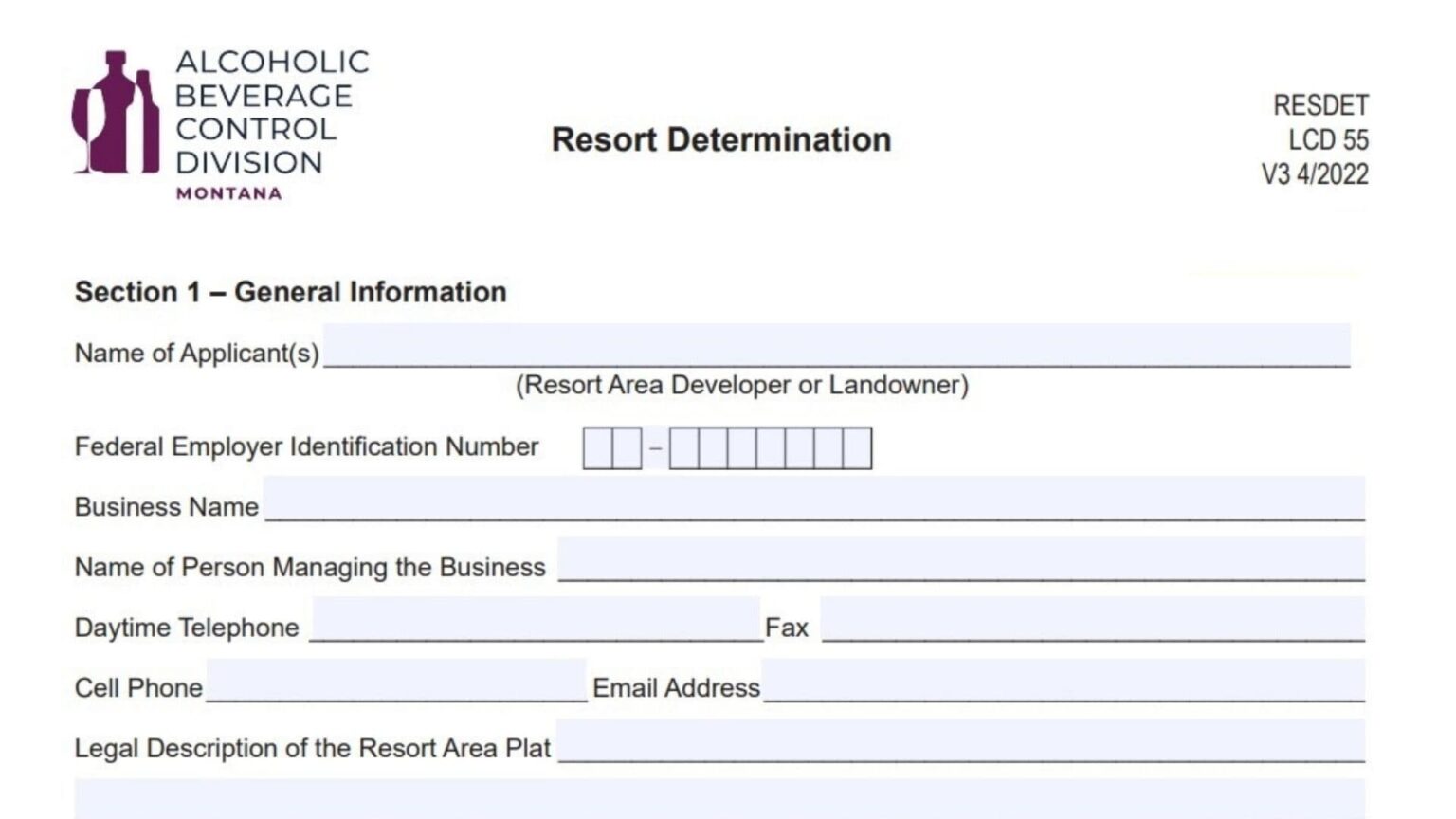 Montana Resort Determination Form RESDET Instructions