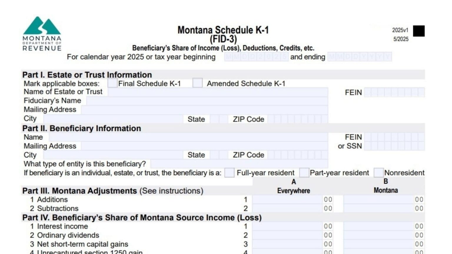 Montana Schedule K-1 (FID-3) Instructions 2025 - 2026