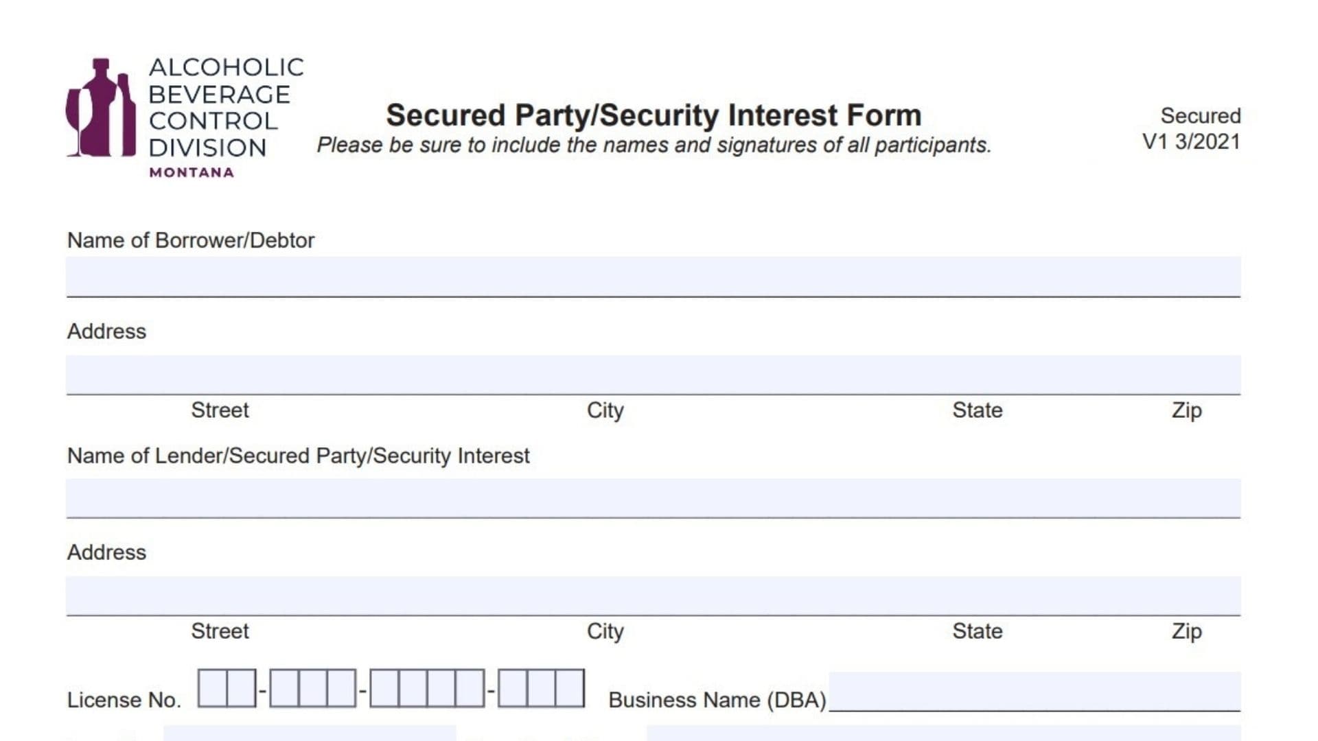 Montana Secured PartySecurity Interest Form