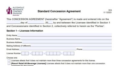 Montana Standard Concession Agreement Form SCA