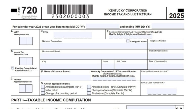 Kentucky Form 720 Instructions 2025 - 2026