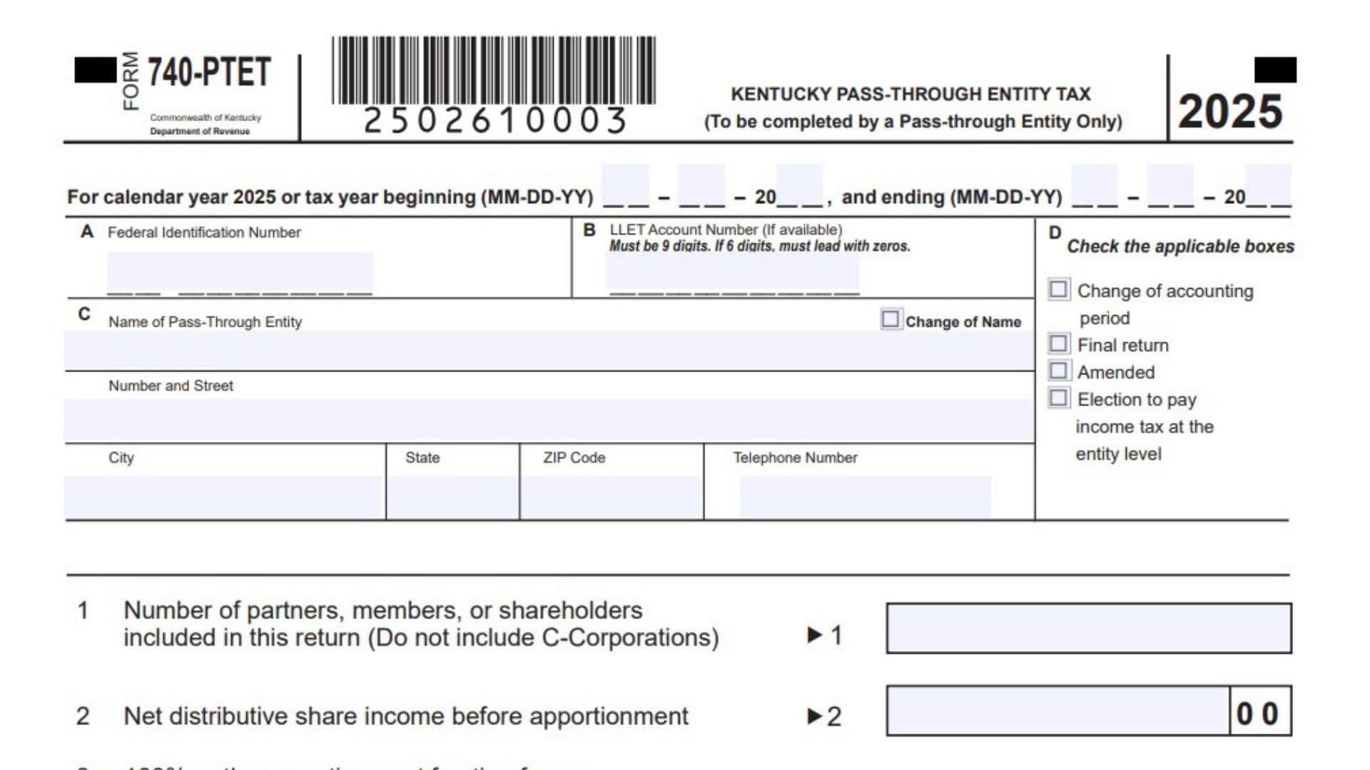 Kentucky Form 740-PTET