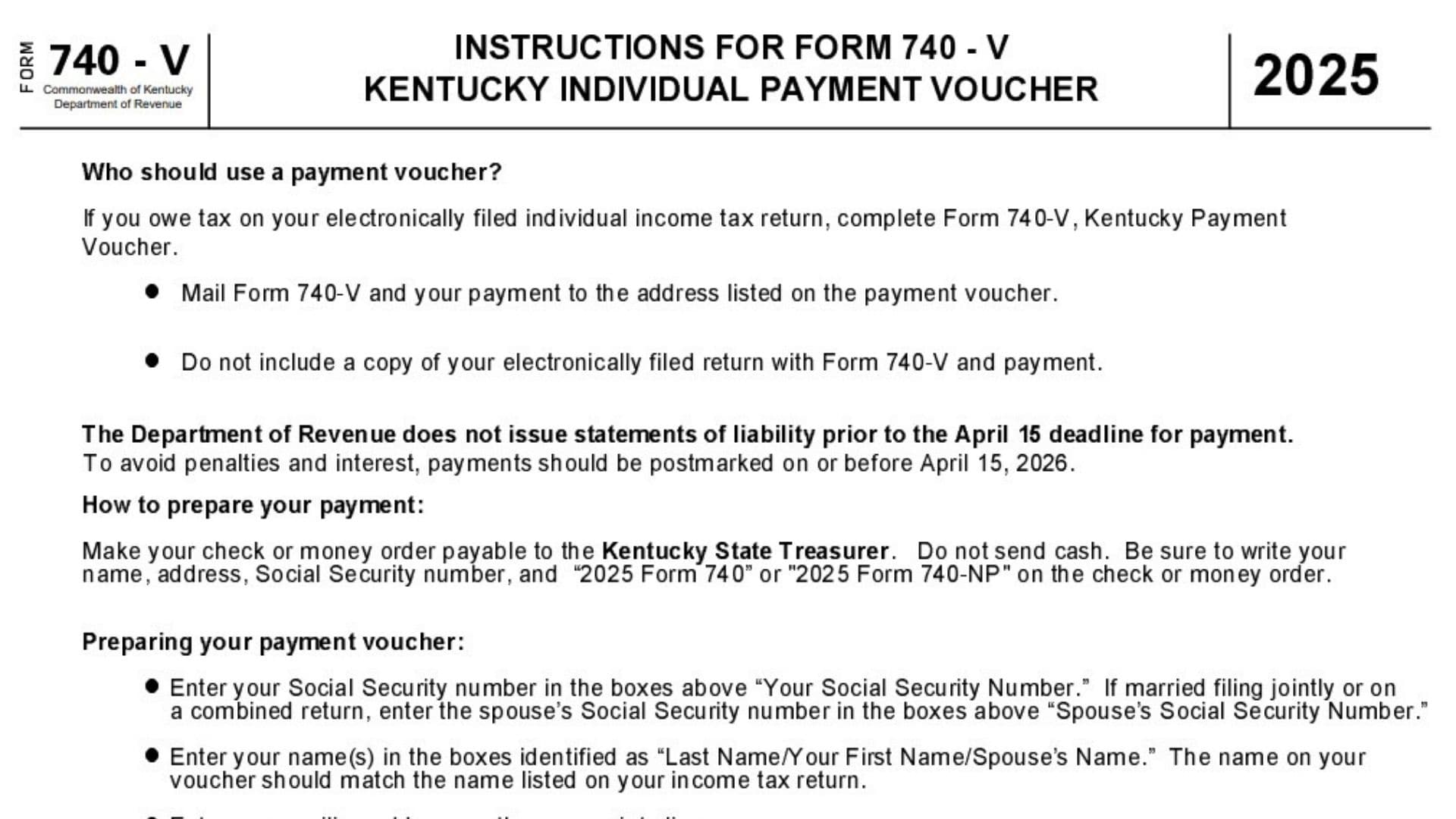 Kentucky Form 740 V