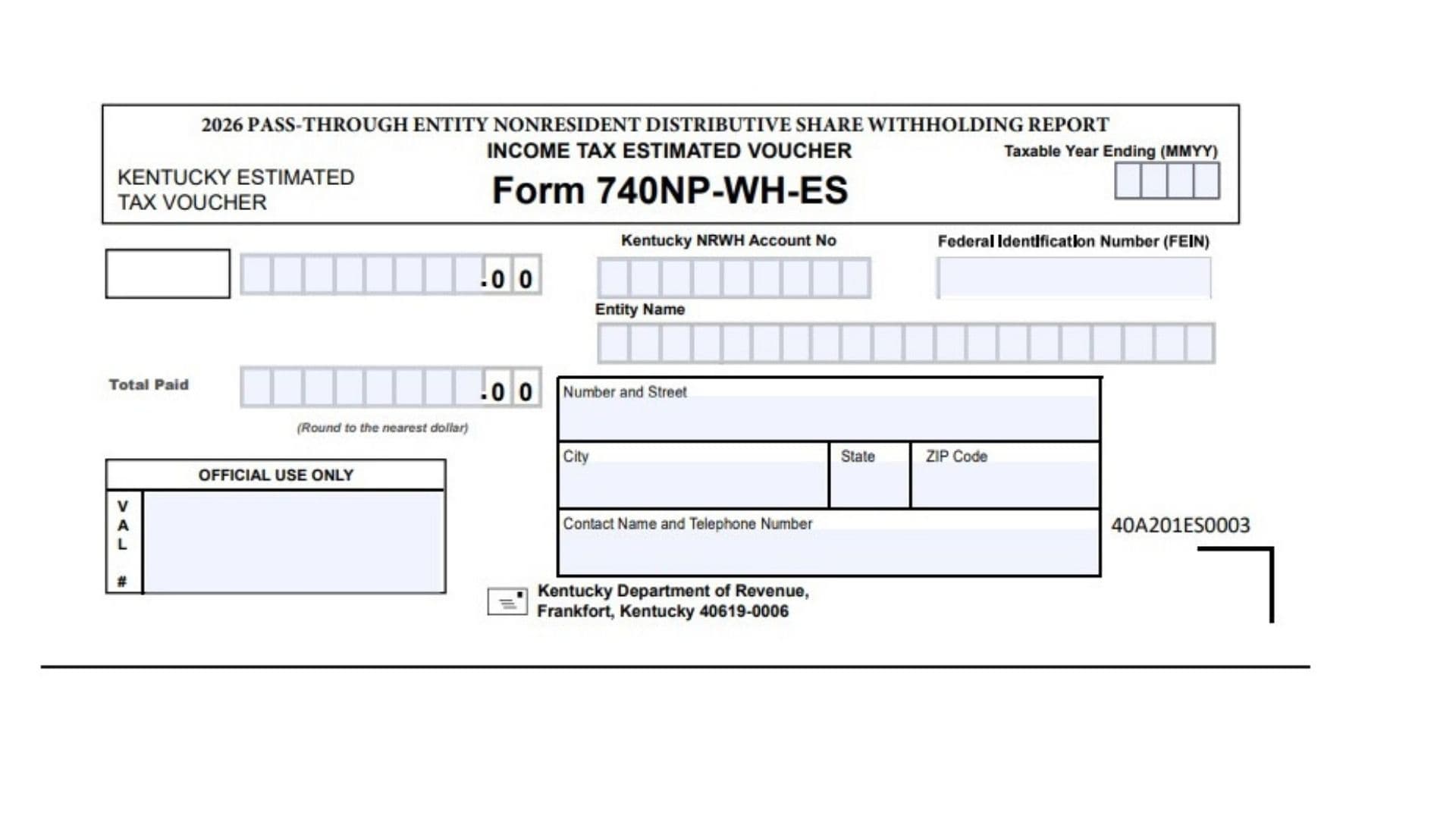 Kentucky Form 740NP-WH-ES-3