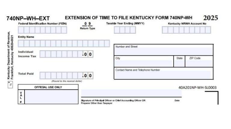 Kentucky Form 740NP-WH-EXT Instructions 2025 - 2026